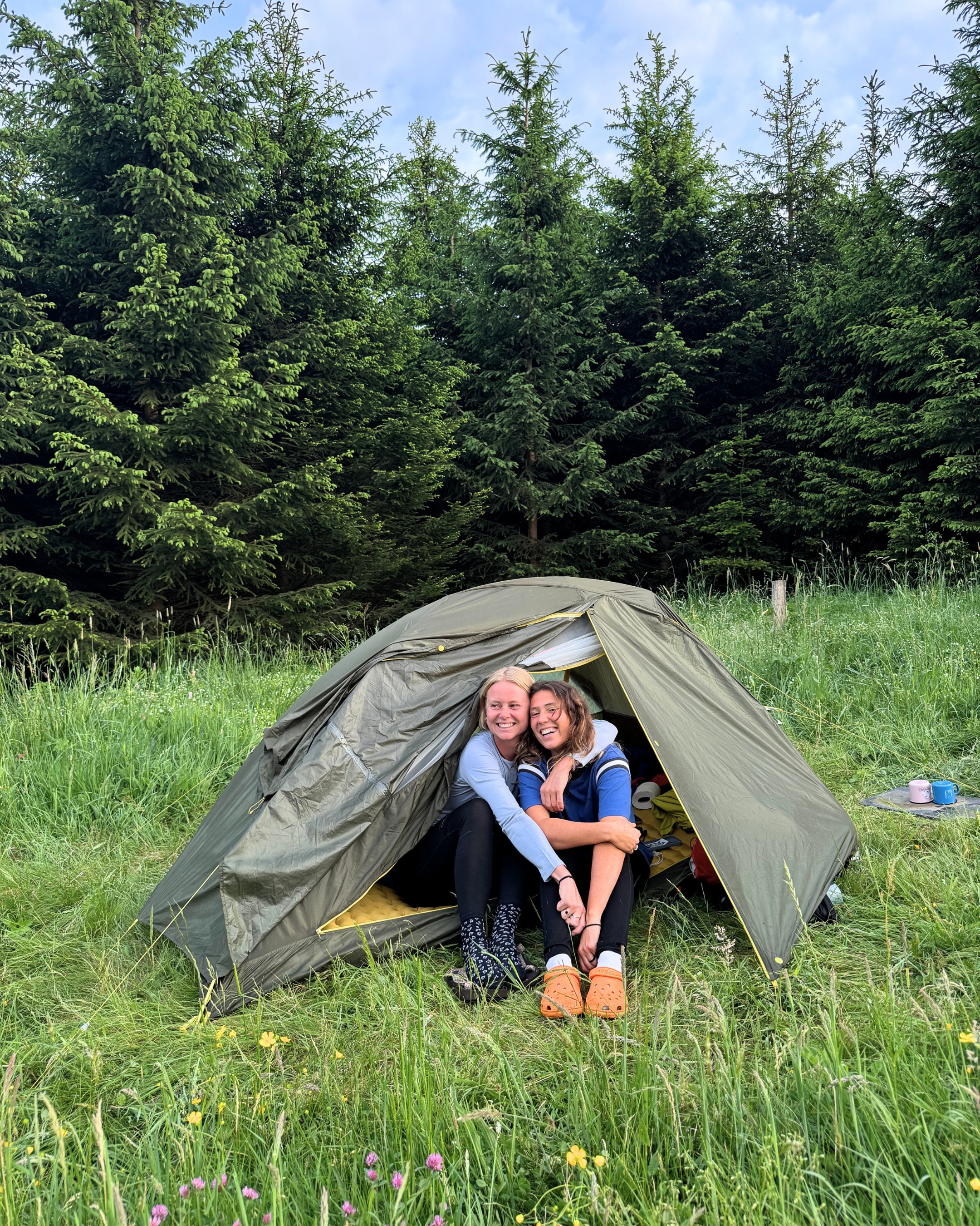 Camp dinner in golden light